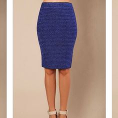 Wow Couture. Textured Lured Pencil Skirt. Royal Blue. Some Things Look So Much Better In Person And This Skirt Is One Of Them. Fully Lined. Beautiful Interwoven Color Of Metallic Electric Blue And Black. 60%Pu 40% Polyester Flat Lay Small Used For Measurements Waist (24) Length (23.5) Excellent Quality Party Mini Pencil Skirt With Lining, Chic Fitted Blue Mini Skirt, Chic Fitted Blue Skirt, Blue Fitted Mini Pencil Skirt, Fitted Blue Mini Pencil Skirt, Blue Knee-length Pencil Skirt For Party, Elegant Blue Stretch Skirt, Elegant Blue Fitted Skirt, Fitted Blue Mini Skirt For Office