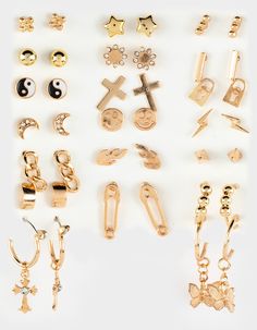 Full Tilt 20 Pack Cross & Flower Earring Set. A Treasure Trove Of Style And Versatility For Every Jewelry Lover. This Set Features An Array Of Studs And Huggies In A Variety Of Designs, Allowing You To Mix And Match To Your Heart's Content. Gold Tone. Imported. Warning Prop 65: This Product Can Expose You To Chemicals Including Lead, Which Is Known To The State Of California To Cause Cancer And Birth Defects Or Other Reproductive Harm. For More Information Go To Www.p65warnings.ca.gov. Flannel Sweatshirt, Short Tank Top, Lug Sole Boots, Flower Earring, Full Tilt, Cargo Skirt, Open Knit Sweater, Metallic Dress, Accessories Jewelry Earrings