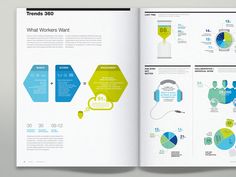 the inside pages of a brochure showing different infos and statistics on it