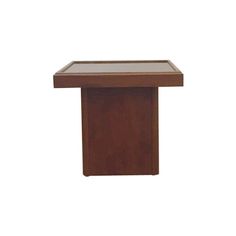 a small wooden table with glass top on white background for display or montage purposes