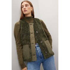 Green faux shearling (100% Polyester). Vest. Sleeveless. Crewneck. Front button closure. 24" from shoulder to hemline. Imported. Puffy Vest, Fitted Turtleneck, Rent The Runway, Closet Designs, Turtle Neck, Crew Neck, Green, Fashion Design