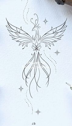 a drawing of an angel with stars on it