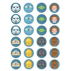 the star wars badges are arranged in different shapes and sizes, including one for each character