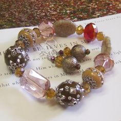 Peach Taupe and Amber Chunky Bead Bracelet & by QueenBCreations, $18.00 Chunky Bead Necklaces, Chunky Jewelry, Chunky Beads, Foot Jewelry, Bead Stringing, Bracelet Collection, Bead Jewellery, Christmas Jewelry, Ceramic Beads