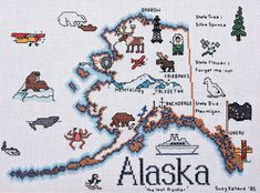 a cross stitch map of the state of alaska