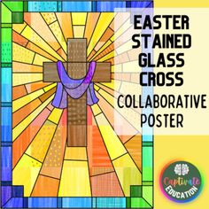 an easter stained glass cross with the words collaborative poster in front of it