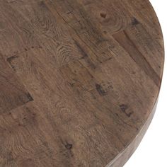 a round wooden table top with wood grains on the surface and white background, viewed from above