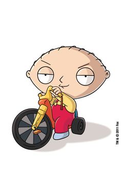 an image of a cartoon character riding a bike with wheels on the front and side