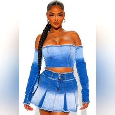 Pretty Girl Only Fashion Nova Skirt Set Trendy Fitted Denim Blue Denim Skirt, Trendy Blue Denim Skirt, Trendy Blue Mini Denim Skirt, Trendy Fitted Denim Skirt, Trendy Fitted Medium Wash Denim Skirt, Blue Mini Denim Skirt For Fall, Trendy Fitted Light Wash Mini Skirt, Blue Denim Skirt For Fall, Denim Skirt For Fall In Blue