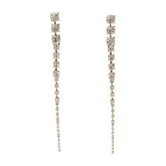 The Crystal Spine Earrings have gradient sized clear Swarovski crystals, from large to small, dropping to the ends. Available in 14K Gold Plate and Rhodium. Nickel free. Made in NYC. Long Drop Crystal Earrings With Sparkling Stones, Sea Crown, Lelet Ny, Pearl Comb, Crystal Comb, Luxury Hair Accessories, Fabric Headbands, Crystal Headband, Pearl Headband