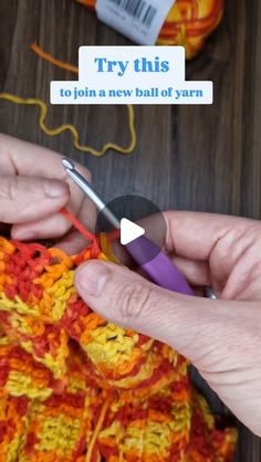 someone is crocheting together with yarn on the table and another person is knitting