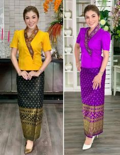 " This is Asian Thai-Lao traditional dress.Before place the order, kindly please contact me via convo to confirm design and size availability before" Thank You :) Note: This dress set is just the mix- match set, the blouse and the skirt are made from the different kind of material .So,the both blouse and the skirt are not exactly matching color and fabric. This is Asian Thai-Lao traditional dress is made from synthetic silk fabric with lining both blouse and skirt(adjust size by hook). This dres Lao Clothing, Traditional Thai Dress, Thai Traditional Clothing, Laos Clothing, Outfit Hijab Casual, Thai Traditional Dress, Thai Dress, Traditional Dress, Dress Set