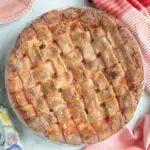 a pie sitting on top of a white table