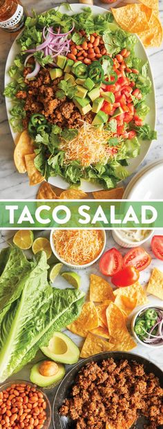 taco salad with lettuce, tomatoes and other toppings