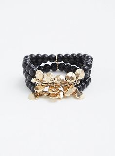 Friends don't let friends wear basic jewelry; since we're your BFF, here's an awesome bracelet set. The three styles are all stretchy, with black baubles and gold tone coins providing all the glam. Set of 3. 2. 75”. Base metals. Imported. The best plus size women's beaded coin stretch bracelet set bracelets in gold. Torrid is your destination for the freshest spring and summer styles. New Street Style, Basic Jewelry, Summer Styles, Shopping Day, Stretch Bracelet, Base Metal, Stretch Bracelets, Don't Let, Bracelet Set