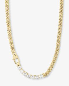 Julian Loves Diamonds Necklace 16" - Gold|White Diamondettes 2024 Jewelry, Melinda Maria, Necklace With Diamonds, Cuban Chain Necklace, Tennis Shop, Diamonds Necklace, 18k Gold Necklace, Pearl Necklace Earrings, Necklace Chain Lengths