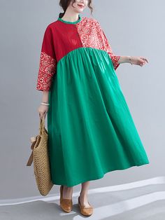 Sku CY-!89394 Material >70%Cotton Style Loose , Batwing Sleeves Feature Buttoned , Contrast Color , Printed Neckline Round-neck Occasion Vintage Seasons Summer Type Midi Dresses Color RED,YELLOW Size FREE SIZE Please consult the size chart we provide for this item's measurements to help you decide which size to buy.Please note: There may be 1-3cm differ due to manual measurement.CMINCH Hemline Length FREE SIZE 254 119 Red Midi Dress, Sleeve Midi Dress, Midi Dress With Sleeves, Batwing Sleeve, One Piece Swimwear, Bat Wings, Midi Dresses, Cotton Style, Red Yellow