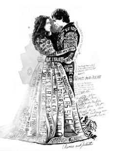 a drawing of a man and woman embracing each other with words written all over them