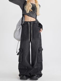 Women Y2k Cargo Jeans Baggy Harajuku 90s Aesthetic Pockets Denim Trousers Vintage Jean Pants Baggy High Rise Flare Jeans For Streetwear, Y2k Style Baggy Flare Jeans With Pockets, Baggy Y2k Denim Cargo Pants, Y2k Style Baggy Jeans With Pockets, Y2k Style Baggy Denim Pants, Y2k Baggy Denim Pants, High Waist Grunge Jeans For Streetwear, Grunge High Waist Jeans For Streetwear, Baggy Grunge Jeans With Cargo Pockets