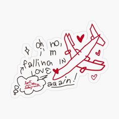 an airplane with the words i love you written in red and black on white background