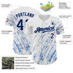 Custom White Navy-Light Blue 3D Pattern Design Abstract Splash Authentic Baseball Jersey Customizable Blue Jersey For Baseball Season, Customizable Blue Baseball Jersey With Team Name, Customizable Blue Baseball Jersey With Baseball Collar, Customizable Blue Baseball Jersey For Baseball Season, Blue Sporty Sublimation Design For Baseball Season, Blue Sports Top With Baseball Collar And Sublimation Design, Blue Baseball Jersey With Sublimation Print For Streetwear, Casual Blue Sublimation Shirt With Baseball Collar, Customizable White Casual Baseball Jersey