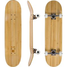 two wooden skateboards side by side, one with wheels and the other without wheels