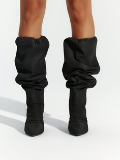 Our windbreaker boots are such a cold weather vibe! Features a bungee cord and toggle for adjustability and cinch preference to hug your calves. Crafted with a slouchy look you will want to wear over and over again. Boots Collection Italian Leather Sole Imported Nylon Stiletto heel Heel height: 4" True to size. Full sizes only - please size up if needed. Model is wearing size 38 Please note: Returns for shoes are accepted up to 15 days after delivery. Boots must be returned in their original, un Bungee Cord, Street Style Chic, Hug You, Style Chic, Platform Boots, Stiletto Heel, Italian Leather, Women Lingerie, Cold Weather