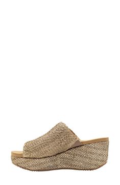 Bring on the beachy vibes in this meticulously woven platform sandal that has stretch-enhanced straps for a comfortable fit. 2 3/4" platform Water-resistant Cushioned footbed Synthetic and textile upper and lining/synthetic sole Imported Straw Platform Slip-on Sandals, Slip-on Straw Platform Sandals, Slip-on Platform Sandals With Straw Material, Straw Wedge Sandals With Textured Footbed, Summer Synthetic Sandals With Woven Leather, Straw Open Toe Wedge Sandals With Textured Footbed, Synthetic Sandals With Woven Wedge Heel, Spring Open Toe Woven Leather Wedge Sandals, Gold Woven Leather Sandals For Summer