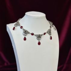 Handwoven Stainless Steel, And Genuine Faceted Garnets. Adjustable Collar Length. Originally From Cranium Couture. Worn Only A Couple Of Times And One Of A Kind :) Elegant Red Necklaces With Sterling Silver Clasp, Ornate Handmade Red Necklace, Vintage Red Garnet Necklace, Artisan Red Multi-strand Necklace, Artisan Multi-strand Red Necklaces, Couture Jewelry, Stainless Steel Necklace, Womens Jewelry Necklace, Garnet