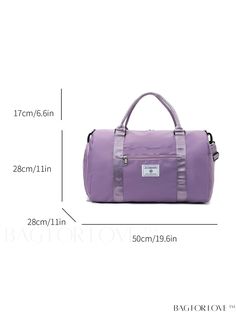 BagForLove - Versatile Waterproof Travel Bag: Large Capacity with Separated Storage, Stylish Letter Decoration Product Description Color Purple Pattern Type Plain Material Fabric Closure Type Zipper Style Sporty Type Fashion Travel Bag Features High-capacity Bag Size Large Composition 100% Polyester Size Chart INCH CM Bag Length Bag Width Bag Height Handle Height 19.7 inch 11 inch 11 inch 6.7 inch Bag Length Bag Width Bag Height Handle Height 50 cm 28 cm 28 cm 17 cm Details Pictures Similar Products h2 { text-align: center; } /* æ¢è¡ */ li{ white-space: normal; word-break: break-all; word-wrap: break-word; } .red-box { width: 100%; display: flex; flex-direction: row; flex-wrap: wrap; justify-content: center; } .red-box > div { width: 190px; height: 250px; margin: 10px; } .red-box > div > Casual Solid Gym Bag With Zipper Closure, Casual Gym Bag With Zipper, Large Capacity Travel Bag For Sports, Packable Outdoor Bags, Casual Solid Color Gym Bag With Large Capacity, Trendy Large Capacity Travel Bag For Outdoor, Casual Travel Bag With Large Capacity, Functional Gym Bag For Outdoor Activities, Functional Gym Bag For Outdoor