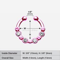 Colorline Elan Multi-Gem Fake Septum Ring-Pink/Clear Pink Hypoallergenic Jewelry For Parties, Pink Metal Jewelry With Bling, Pink Hypoallergenic Party Jewelry, Pink Bling Metal Jewelry, Adjustable Pink Body Jewelry For Gift, Pink Adjustable Open Ring Jewelry, Pink Open Ring For Party, Pink Adjustable Metal Rings, Trendy Pink Rhinestone Jewelry