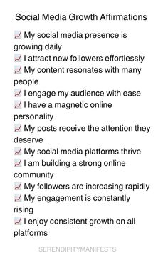 the words social media growth affirmmations are shown