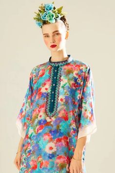 Shop for Rajdeep Ranawat Blue Silk Ghazala Floral Print Long Tunic for Women Online at Aza Fashions Printed Straight Kurta Tunic For Spring, Blue Straight Kurta Tunic For Spring, Spring Printed Straight Kurta Tunic, Multicolor Silk Tunic For Spring, Spring Multicolor Silk Tunic, Blue Silk Kurta With Floral Print, Blue Printed Kurta For Spring, Multicolor Tunic Kurta For Spring, Spring Blue Printed Kurta