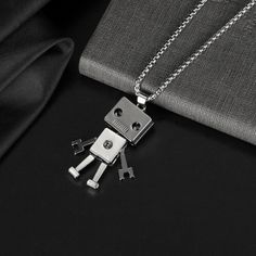 Stainless Steel Robot Pendant Necklace Children Jewelry Box Chain Mens Woemens | eBay Silver Charm Necklaces With Clavicle Chain, Silver Rectangular Charm Necklace With Box Chain, Rectangular Stainless Steel Necklace With Silver Chain, Rectangular Stainless Steel Chain Necklace, Rectangular Metal Jewelry For Gift, Square Pendant Chain Jewelry As Gift, Square Pendant Chain Necklace Gift, Square Pendant Chain Necklace For Gift, Rectangular Stainless Steel Silver Chain Jewelry