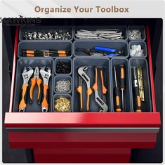 an organized toolbox with tools in it and the words organize your toolbox above it