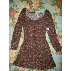 Size L. New With Tags.. I Received This As A Gift & Didn't Like How It Looked On Me. Super Cute Casual Winter Mini Dress With Floral Print, Casual Winter Floral Print Mini Dress, Casual Floral Print Mini Dress For Fall, Silver Metallic Dress, Floral Shirt Dress, Butterfly Dress, Beige Dresses, Long Sleeve Floral Dress, Metallic Dress