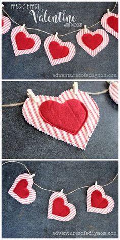 valentine's day garland made with fabric hearts