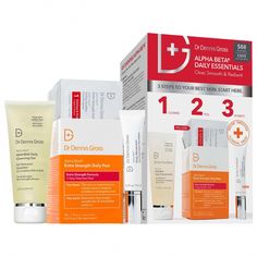 A three-step Alpha Beta essentials set powered by a proprietary blend of AHAs and BHAs-cleanse, peel, and moisturize daily to reveal your most radiant, healthy-looking skin. Cleansing Powder, Dennis Gross, Dr Dennis Gross, Natural Collagen, Facial Peel, Oily Skin Care, Skin Care Kit, Cleansing Gel, Daily Moisturizer