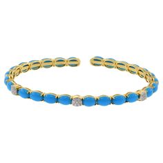 This sophisticated cuff bangle is crafted with quality materials, boasting 18KT yellow gold, oval cabochon cut turquoise, and 0.15CT-TW diamonds for an elegant, luxurious accessory. Modern Bangle, Rose Gold Bangle Bracelet, Ruby Bangles, Rose Gold Bangle, Modern Bracelets, Diamond Bangles Bracelet, Gold Cuffs, Gold Bangle Bracelet, Diamond Bangle