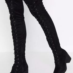 Lace Up Over The Knee Boots, Black, Size 6, Never Worn Sequin Thigh High Boots, Knee High Lace Up Boots, Brown Thigh High Boots, High Lace Up Boots, Knee High Western Boots, Girl Drawings, Suede Boots Knee High, Knee High Leather Boots, Chunky Boots