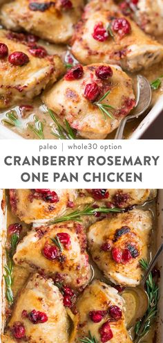 cranberry rosemary one pan chicken in a casserole dish