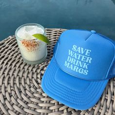 Save Water Drink Margs... what else can we say? Perfect hat for your beach days or lake days! foam trucker hat in blue | snap back Blue Summer Trucker Hat, Blue Fun Snapback Hat For Summer, Fun Blue Snapback Hat For Summer, Blue Adjustable Summer Trucker Hat, Blue Adjustable Trucker Hat For Summer, Fun Blue Trucker Hat For Vacation, Summer Blue Snapback Trucker Hat, Blue Trucker Hat For Vacation, Blue Snapback Trucker Hat For Summer