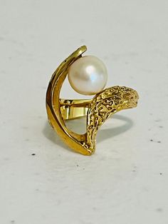 "Gold fill over stering size 6 women pearl ring 1\" lenght" Unique Gold Pearl Ring For Formal Occasions, Mermaid Ornament, Palm Bay, Cute Mermaid, May 23, Amber Glass, Pearl Ring, Rings Statement, Hanging Ornaments