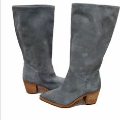 Brand New Never Worn! Casual Gray Suede Boots, Gray Suede Boots With Round Toe, Gray Leather Boots With Reinforced Heel, Gray Leather Boots Medium Width, Casual Blue Boots With Suede Lining, Casual Light Blue Leather Boots, Sam Edelman Shoes, Suede Boots, Sam Edelman