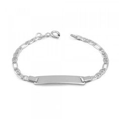 Kids jewelry for boys and girls. This classic Figaro Gucci link baby and toddler ID bracelet is crafted with sterling silver, it's 5 1/2 inches with spring clasp. The plain name plate is 1 inch long by 1/4 inch wide which can be personalized by our laser engraving service. Gift choice for any occasions such as christening or baptism, etc. #boy jewelry #boy silver jewelry #boy bracelet #boy silver bracelet #boy id bracelet #boy jewelry gift Kid Jewelry, Ring Boy, Teen Jewelry, Gold And Silver Bracelets, Baby Jewelry, Id Bracelets, Baby And Toddler, 925 Sterling Silver Chain, Fine Jewelry Collection