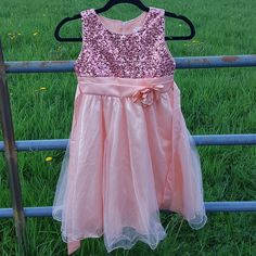 Cute Girls Dress Zips Up The Back With Tie Tulle Skirt Spring Pink Princess Dress With Sequins, Pink Tutu Dress For Spring Fancy Dress, Pink Tutu Dress For Fancy Dress In Spring, Girls Dress, Kids' Dresses, Color Orange, The Back, Tulle Skirt, Colorful Dresses