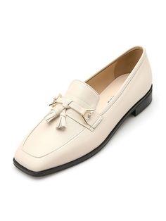 Editor's NotesAMELLIE's classical tassel loafers can be matched for various formal and casual stylings.- Classical and sophisticated mood- Vintage tassel decoration- Luxurious design- Chic square toe- Daily point itemMeasurements(in.)KR 225MM ~ 250MM (US 5.5 ~ 8)- Front toe length : 5.51 in.- Feet width : 3.35 in.- Heel : 0.79 in.- Top circumference : 5.51 in.*Measurements & Model size : KR 240MM*Fits true to sizeComposition & Care- Upper : Lamb skin / Lining : Synthetic leather- Avoid d Luxury Slip-on Loafers With Tassels, Luxury Tasseled Slip-on Loafers, Luxury Tassel Slip-on Loafers, Elegant White Tassel Loafers For Business, White Classic Tassel Loafers For Galas, Luxury Slip-on Tassel Loafers For Office, Elegant White Slip-on Tassel Loafers, Timeless Tassel Loafers With Round Toe For Office, Timeless Round Toe Tassel Loafers For Office