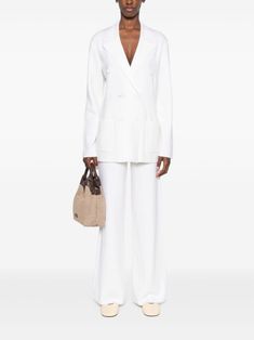 Find P.A.R.O.S.H Look Blazer on Editorialist. ivory white wool blend knitted construction double-breasted button fastening notched lapels long sleeves two side patch pockets unlined straight hem Chic Double-breasted Pantsuit With Lapel Collar, Elegant Fall Pantsuit With Double-breasted Fastening, Elegant Fall Pantsuit With Double-breasted Button, White Wool Suit For Work, Chic Double-breasted Pantsuit With Long Sleeves, Chic White Structured Suit, Elegant White Structured Suit, White Evening Suit For Fall, White Suits For Evening In Fall