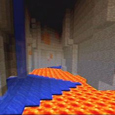 an image of a room with oranges on the floor and blue tiles in it