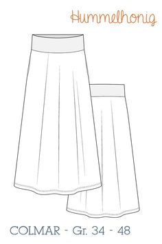 the front and back view of a women's skirt sewing pattern